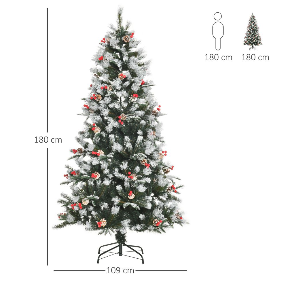 6FT Artificial SnowDipped Christmas Tree Foldable Berries White Pinecones Green