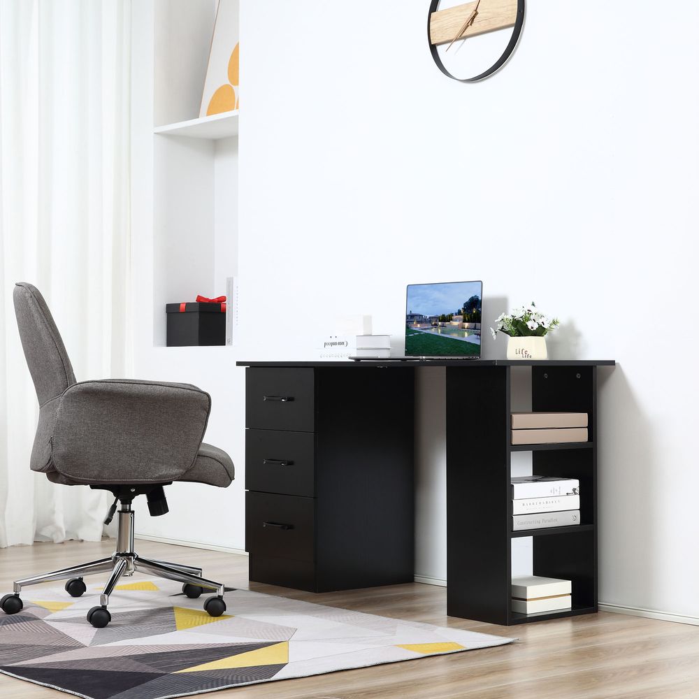 120cm Computer Desk Writing Shelf & Drawers Black