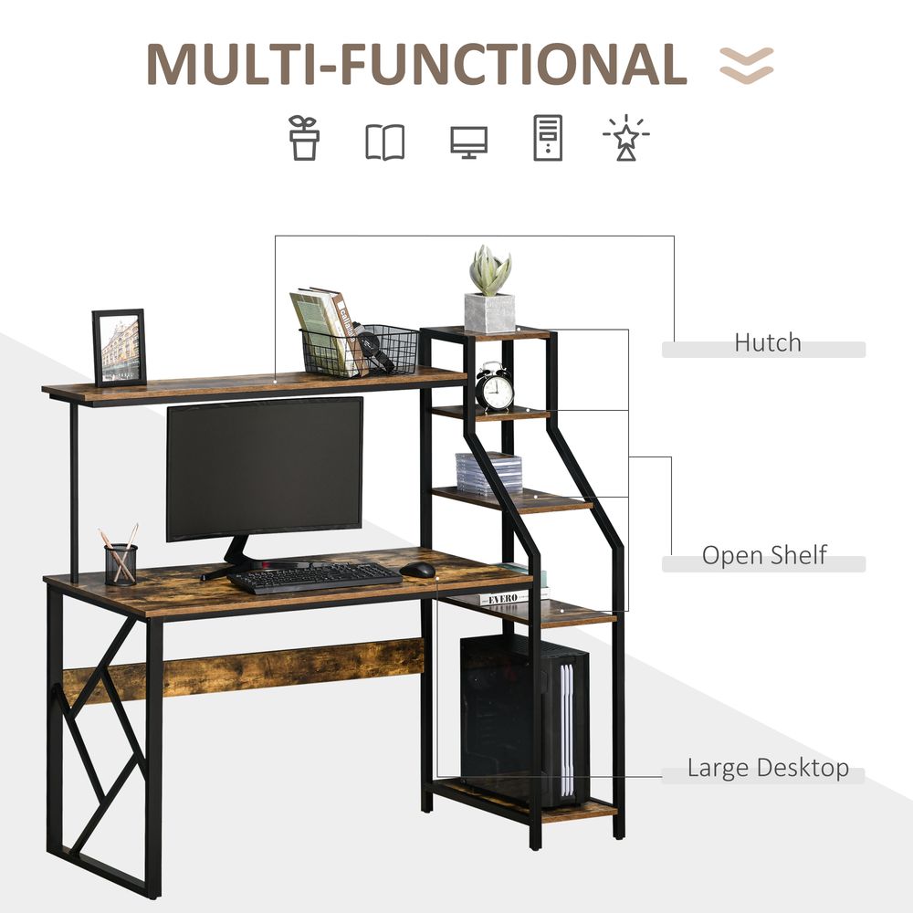 Computer Desk 6 Tier Storage Industrial Workstation Rustic