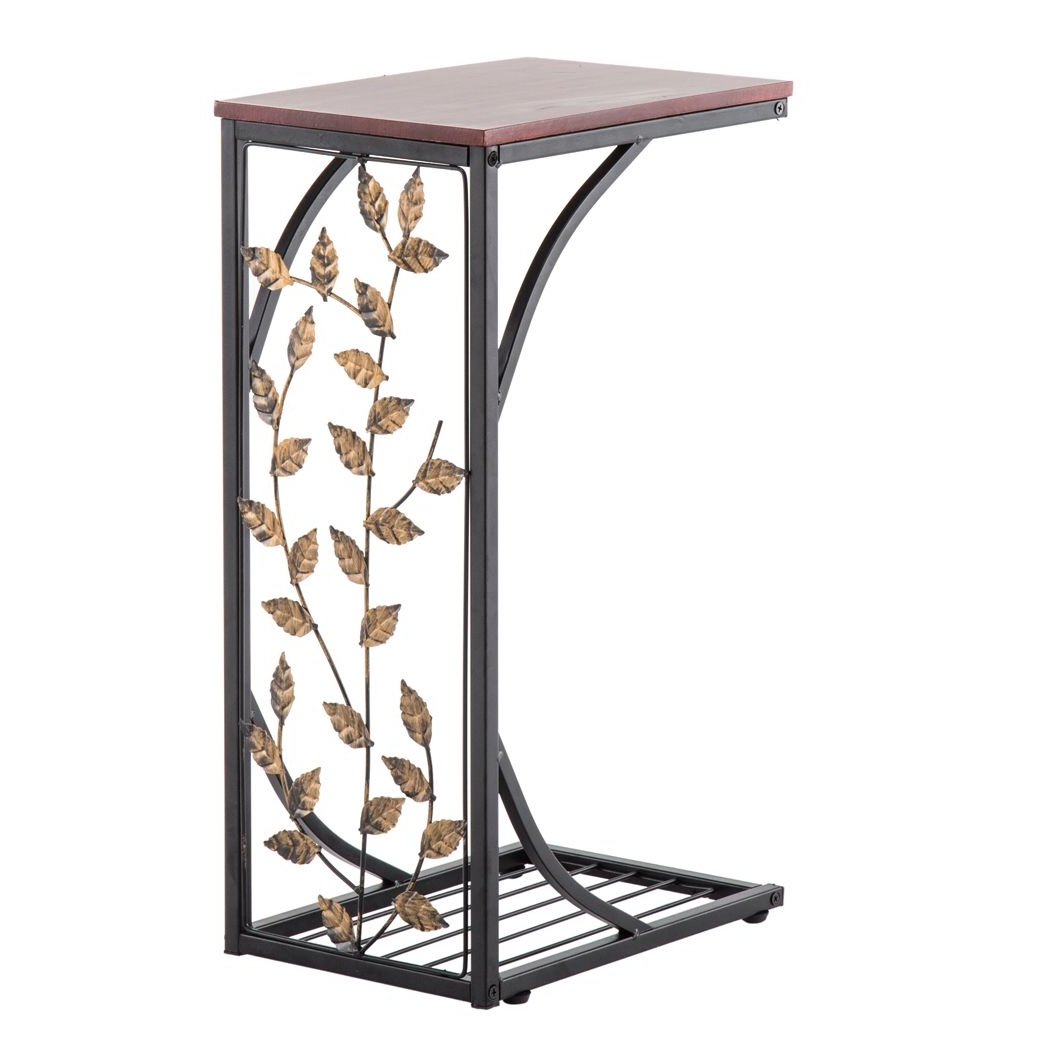 54*30.5*21CM Leaf Pattern Iron Side Table Coffee Table Brown