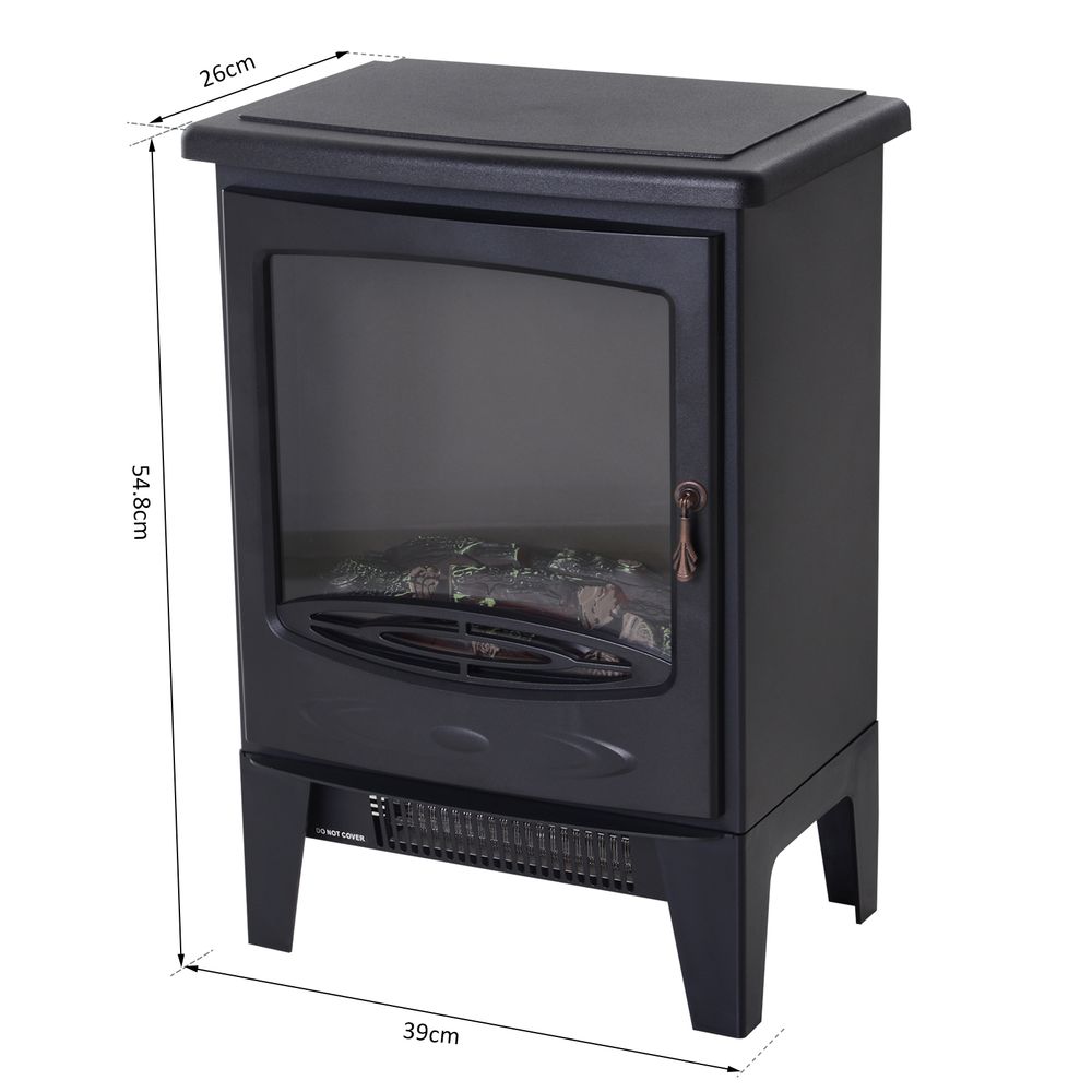 Electric Heater Freestanding Fireplace Artificial Flame Tempered Glass Casing