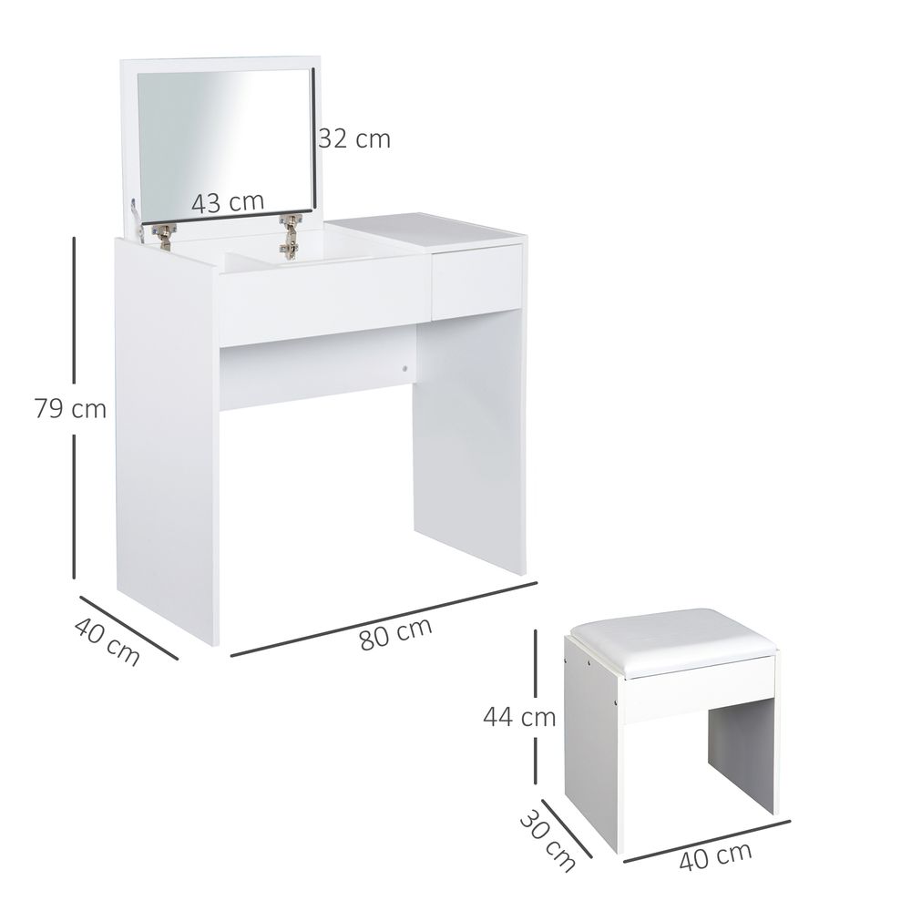 Dressing Table With Padded Stool-White