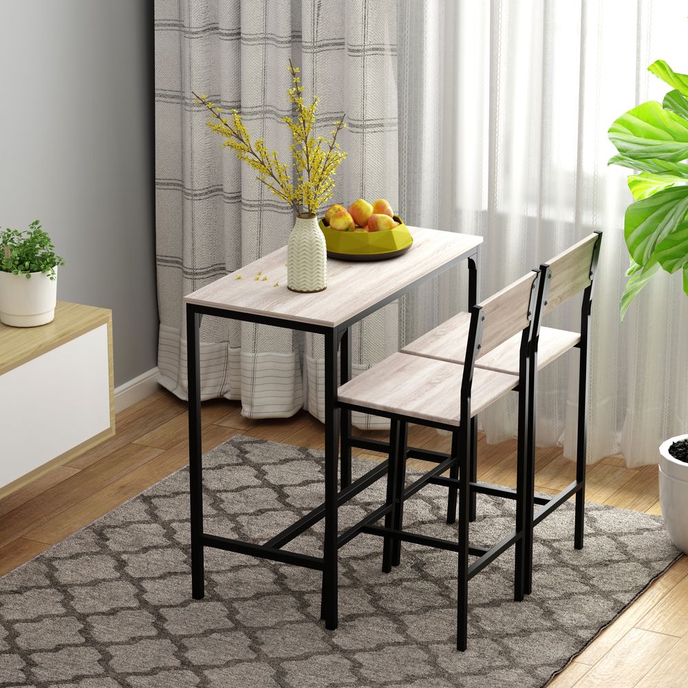 Metal Frame MDF Top Table & Bar Stool Set Black