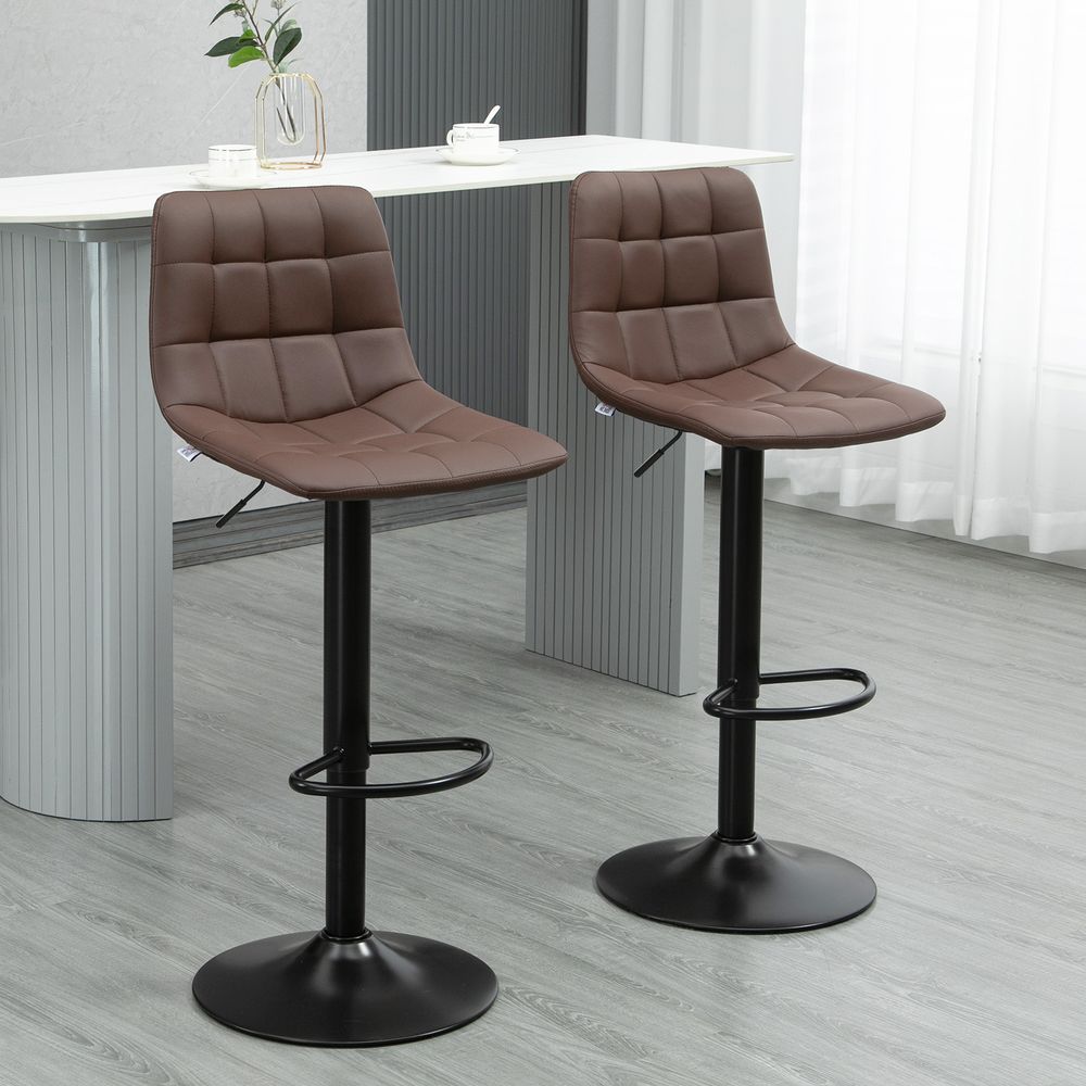 Set of 2, Adjustable Stools  Swivel and Footrest for Home Pub Area, Brown