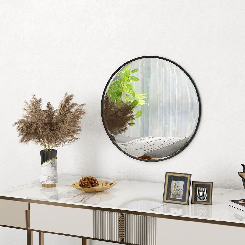 HOMCOM 61cm Round Black Wall Mirror - Perfect for Any Room Decor!