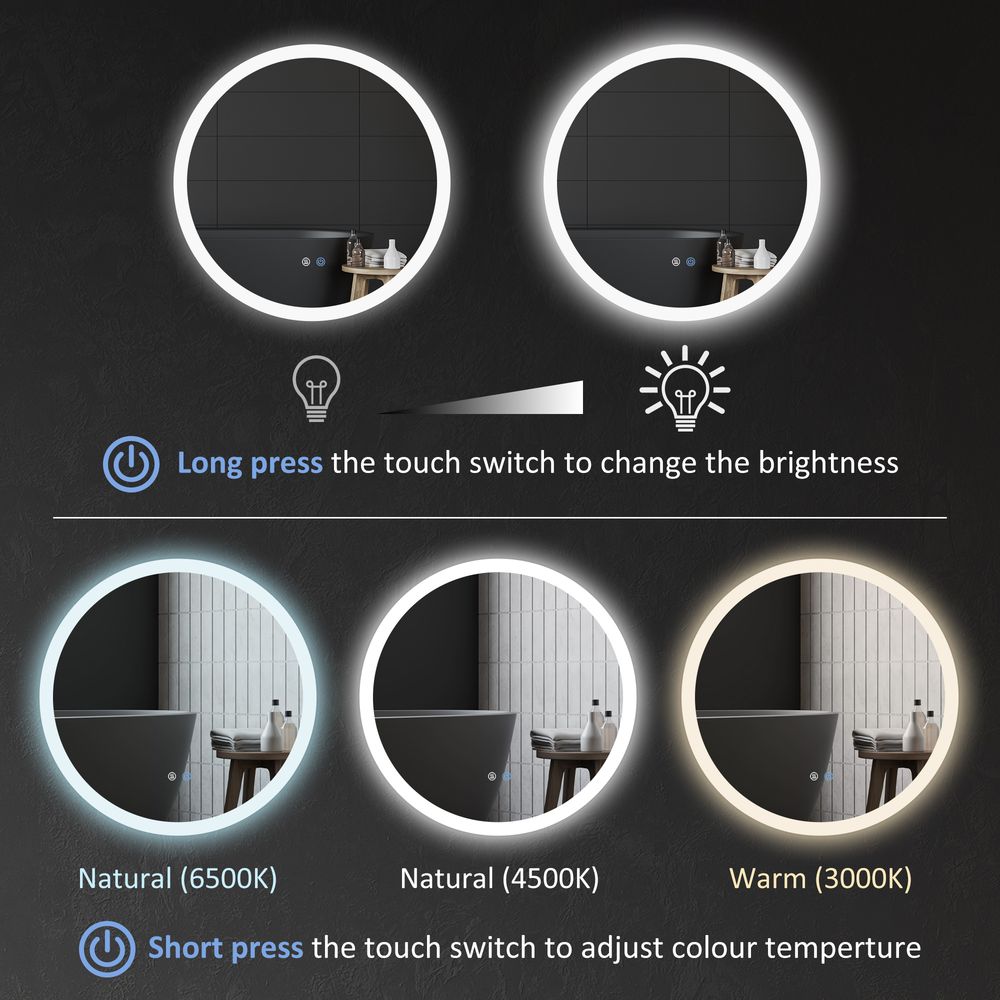 LED Illuminated Defogging Bathroom Mirror with Touch Control & 3 Colors