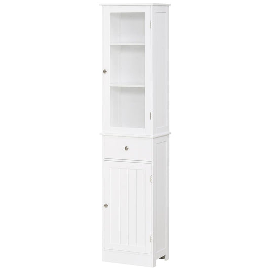 Bathroom Storage Cabinet with 3-tier Shelf Drawer Glass Door, Shelves, White