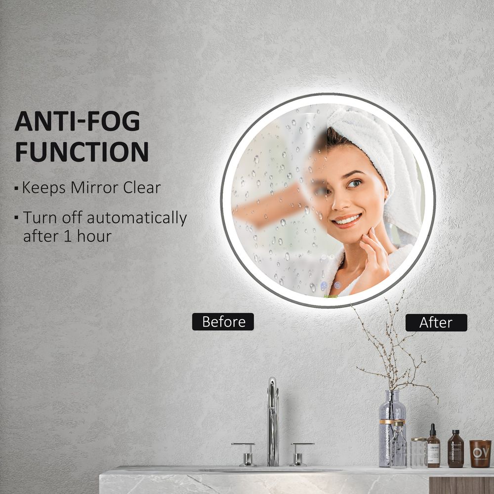 kleankin Dimmable LED Bathroom Mirror - 3 Colors & Defogging Function