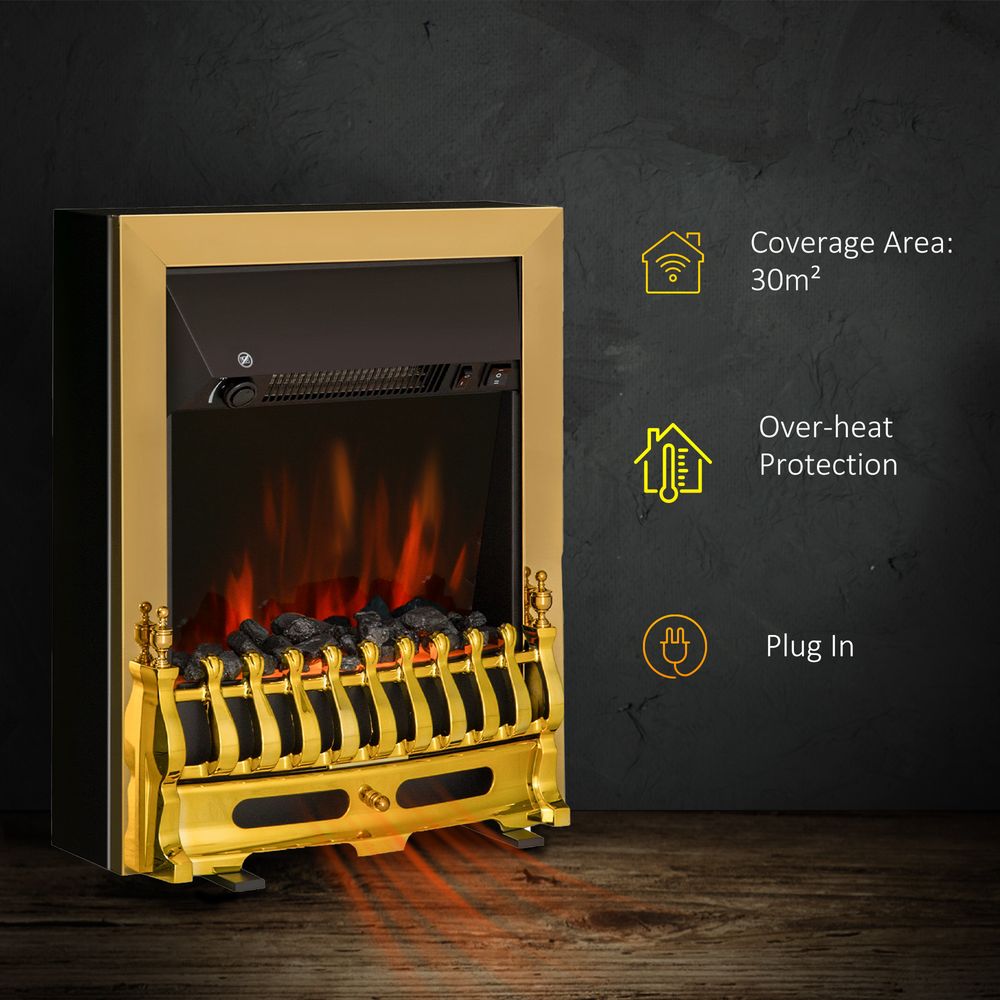 LED Flame Electric Fire Place 2000W Coal Burning Effect Heat-Golden