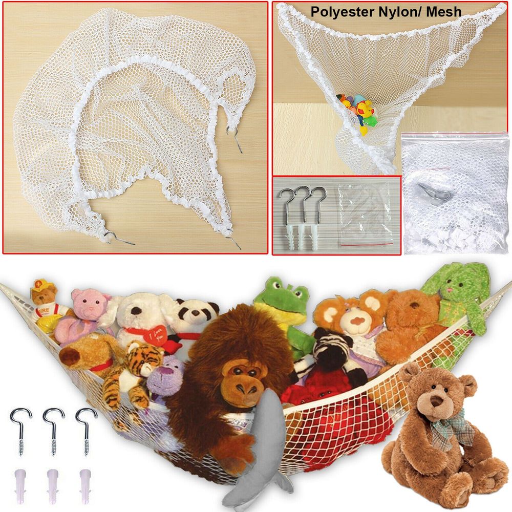 Toy Hammock Large Mesh Net - Keep Baby Childs Bedroom Nursery Tidy � Wall Sling Toy Organizer � With Hooks