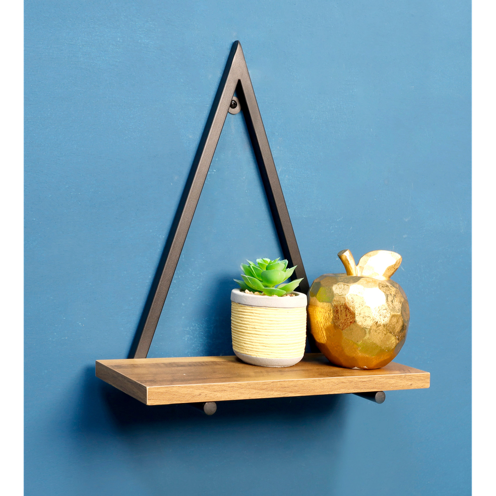 Dark OAK Triangle Wall Shelf with Black Metal Frame