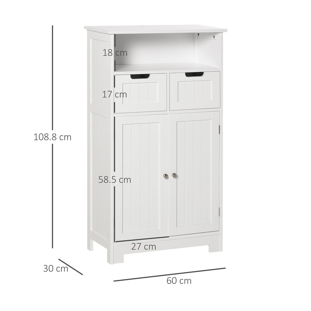 Bathroom Floor Cabinet  2 Drawers Adjustable Shelf White Removable