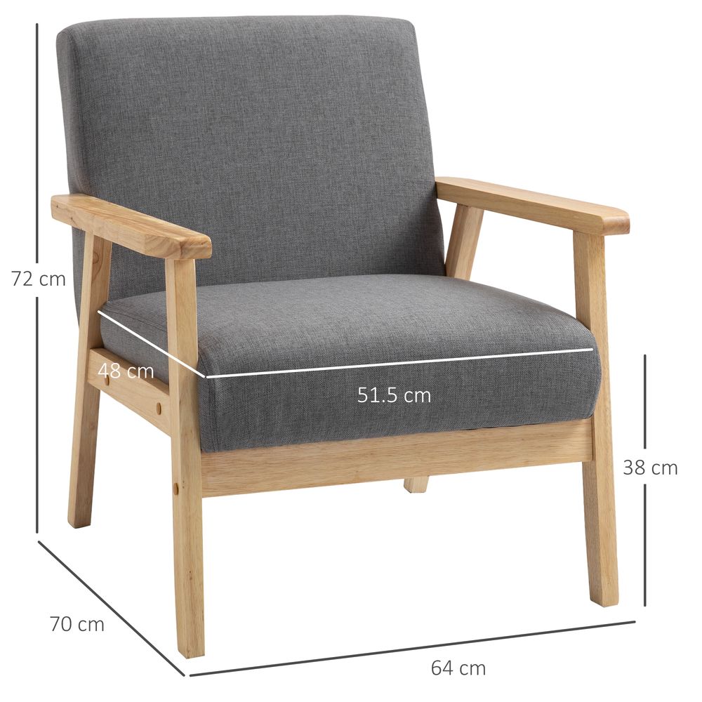 Linen Upholstered Pine Wood Accent Armchair Grey/Oak