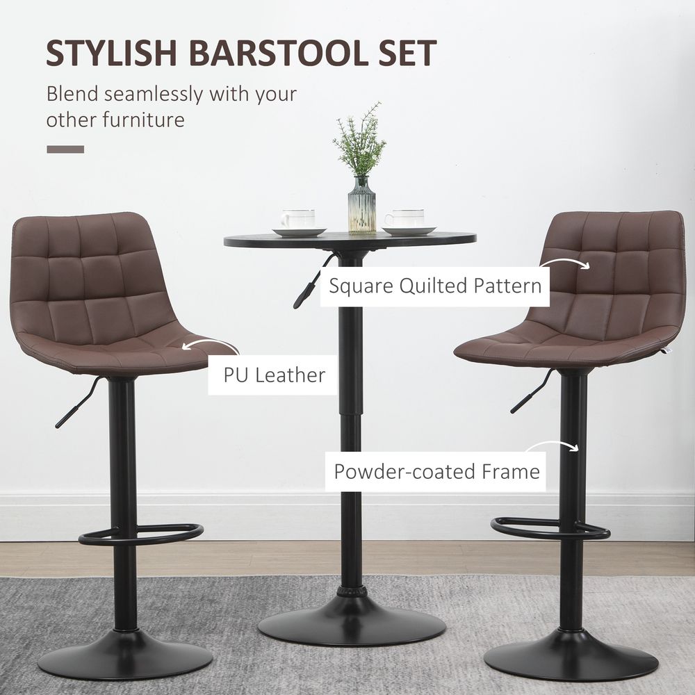 Set of 2, Adjustable Stools  Swivel and Footrest for Home Pub Area, Brown