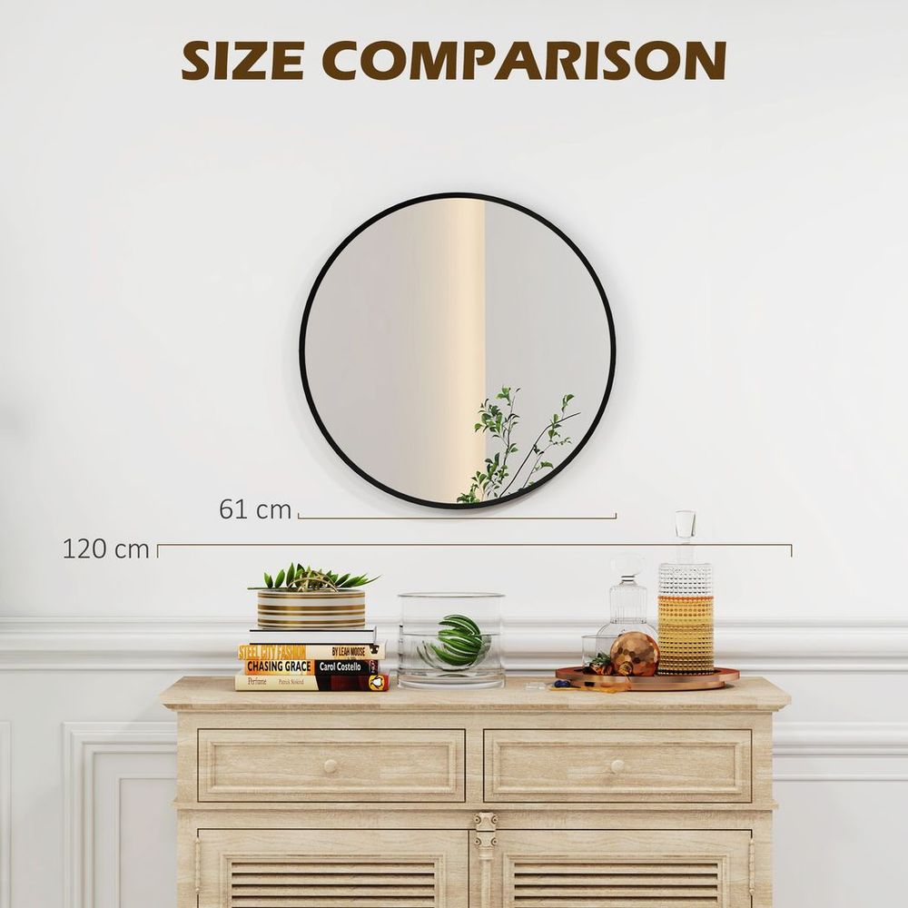 HOMCOM 61cm Round Black Wall Mirror - Perfect for Any Room Decor!