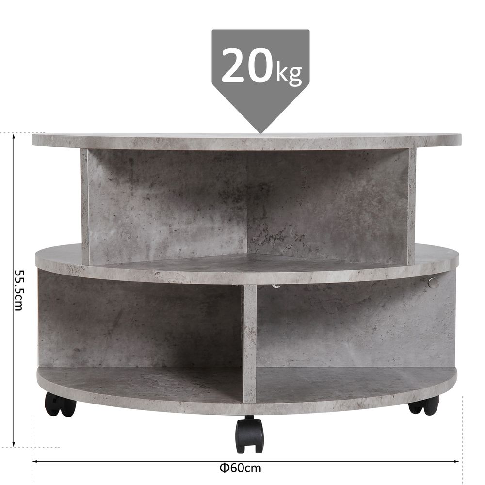 Coffee Table, 2-Tier, ?60x39.5H cm-Cement Colour