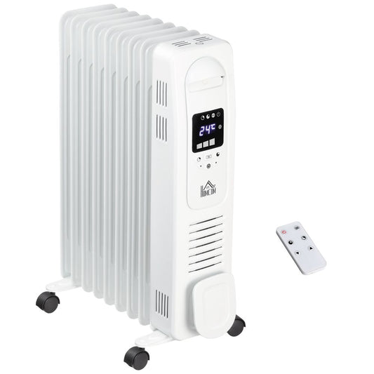 2000W Digital Oil Filled Radiator, 9 Fin, Timer, 3 Set Safety Off Remote White