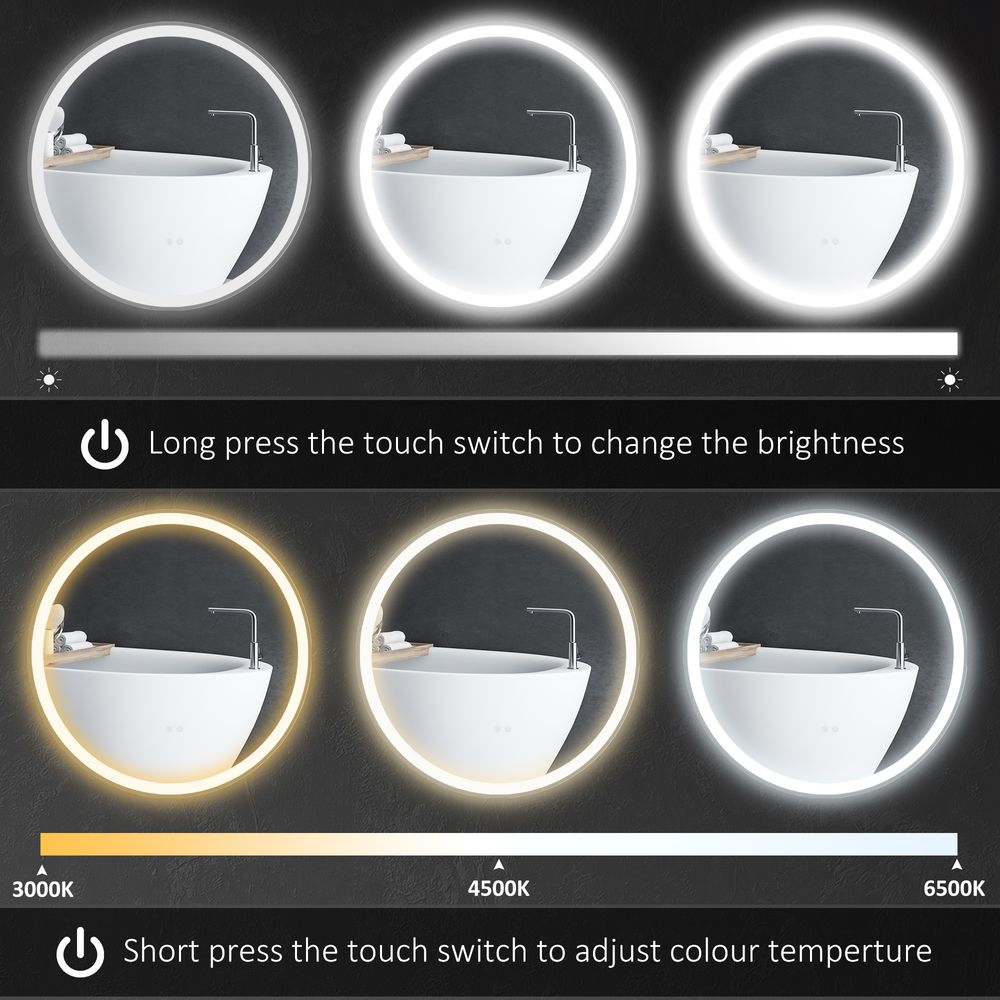 kleankin Dimmable LED Bathroom Mirror - 3 Colors & Defogging Function