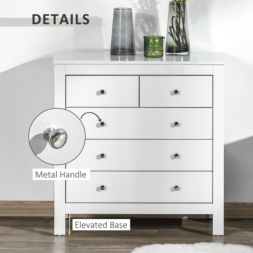 Modern Chest of Drawers, 5 Drawer Storage Cabinet White