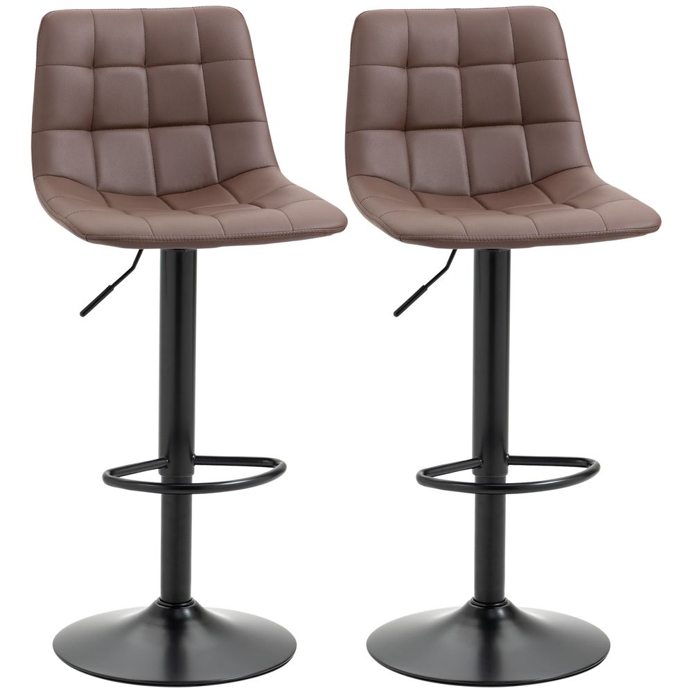 Set of 2, Adjustable Stools  Swivel and Footrest for Home Pub Area, Brown