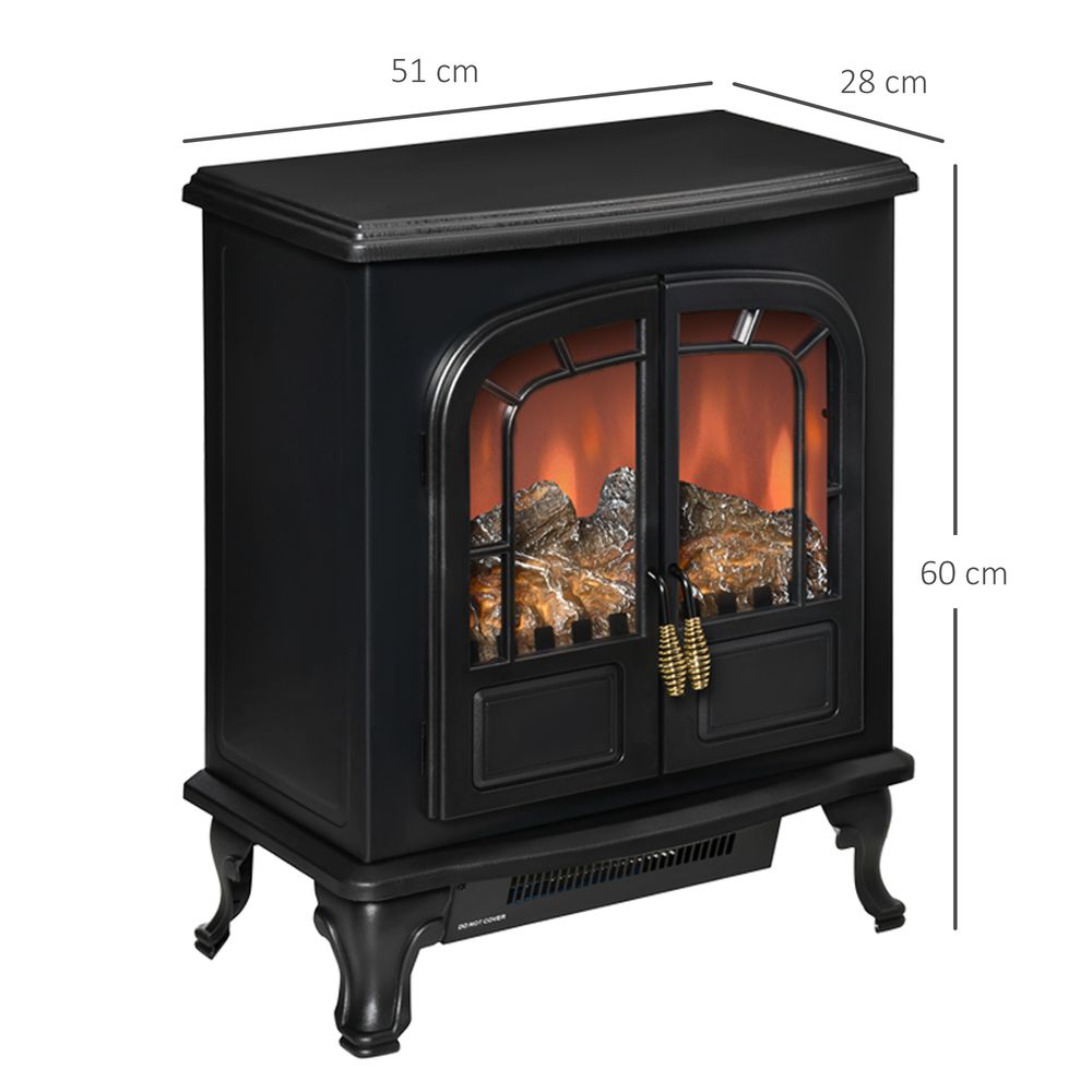 Electric Fireplace LED Fire Flame Effect, Double Door,  1000W/2000W, Black