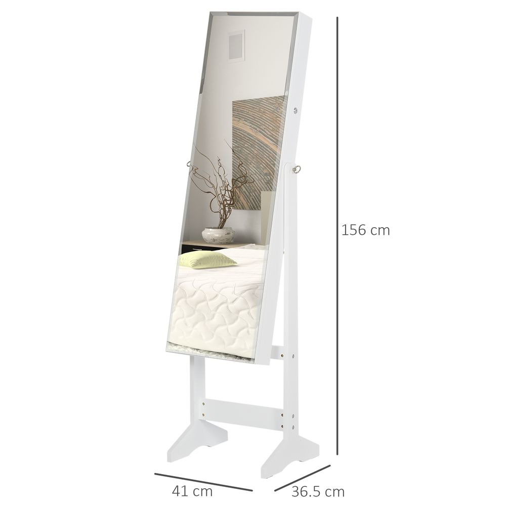 MDF Freestanding Glass Mirror Jewellery Cabinet White