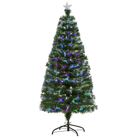 5FT Multicoloured Artificial Christmas Tree Fibre Optic Lights Star Holder