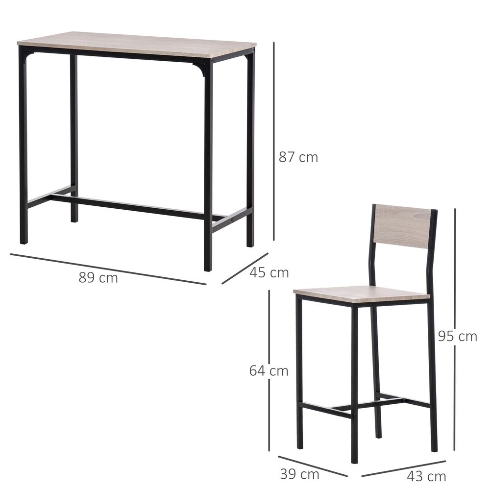 Metal Frame MDF Top Table & Bar Stool Set Black