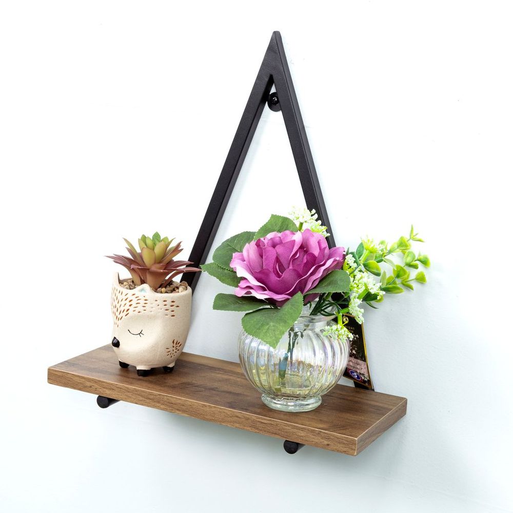 Dark OAK Triangle Wall Shelf with Black Metal Frame