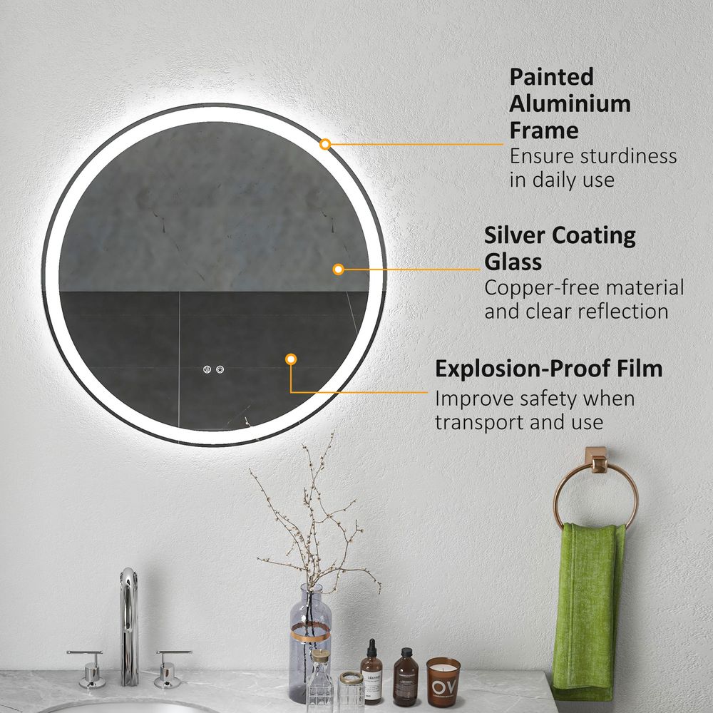 kleankin Dimmable LED Bathroom Mirror - 3 Colors & Defogging Function