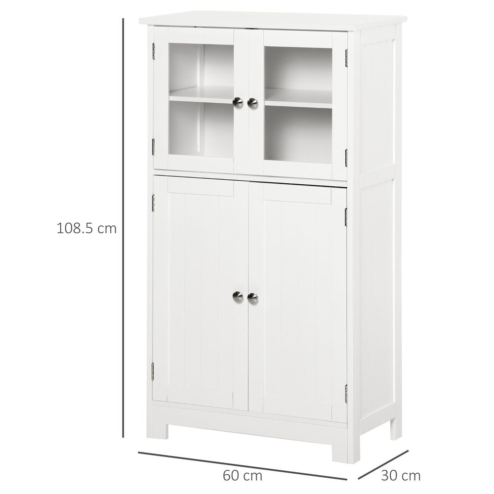 Bathroom Floor Storage Cabinet with Tempered Glass Doors White