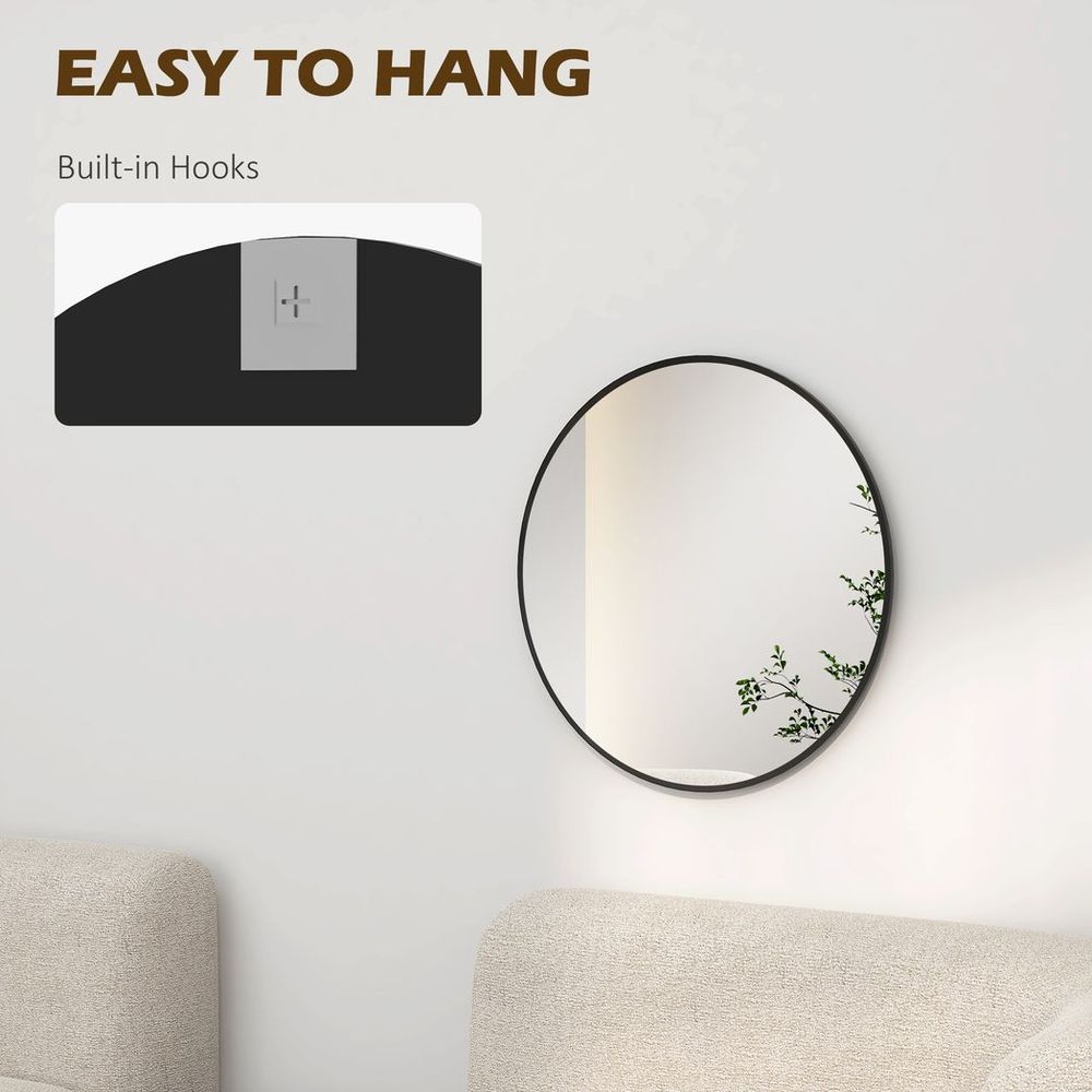 HOMCOM 61cm Round Black Wall Mirror - Perfect for Any Room Decor!