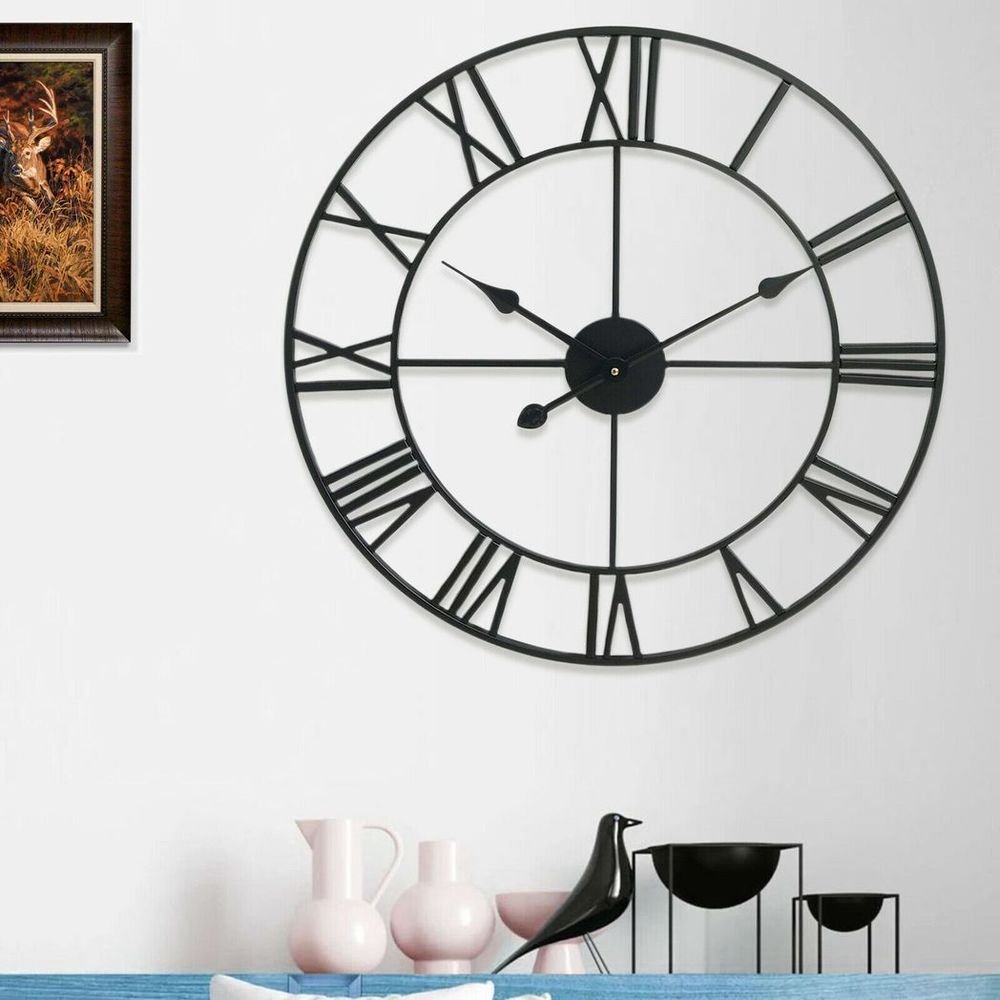 40CM ROMAN METAL CLOCK BLACK